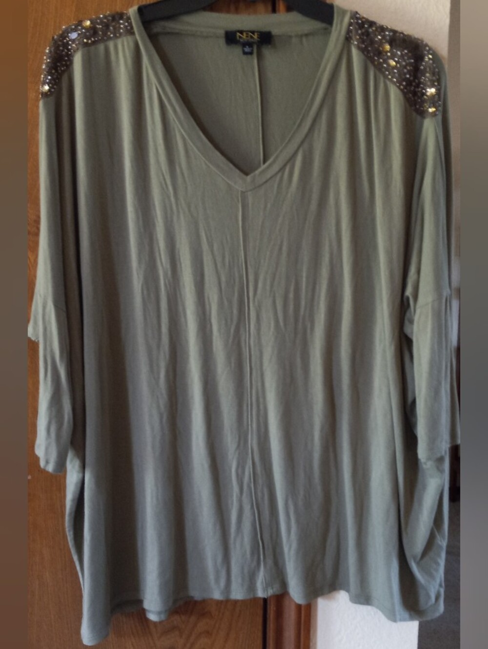 Army Green Knit Tunic with sequin shoulders
